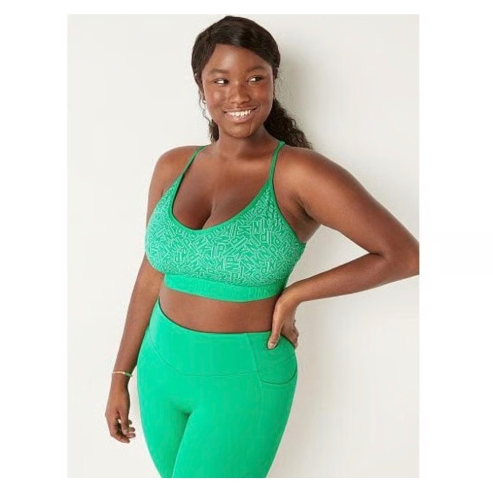 Victoria's Secret PINK Ultimate Sports Bra Electric Green Logo Mesh Racerback XL